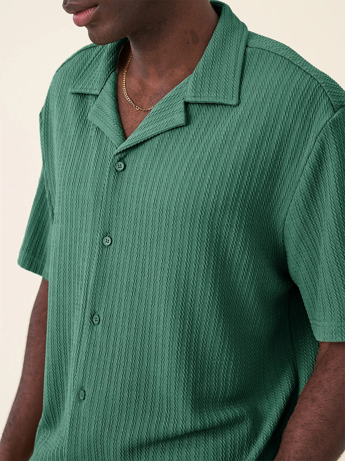 Men's Fashion Hawaiian Casual Jacquard Cuban Collar Short-sleeved Shirt