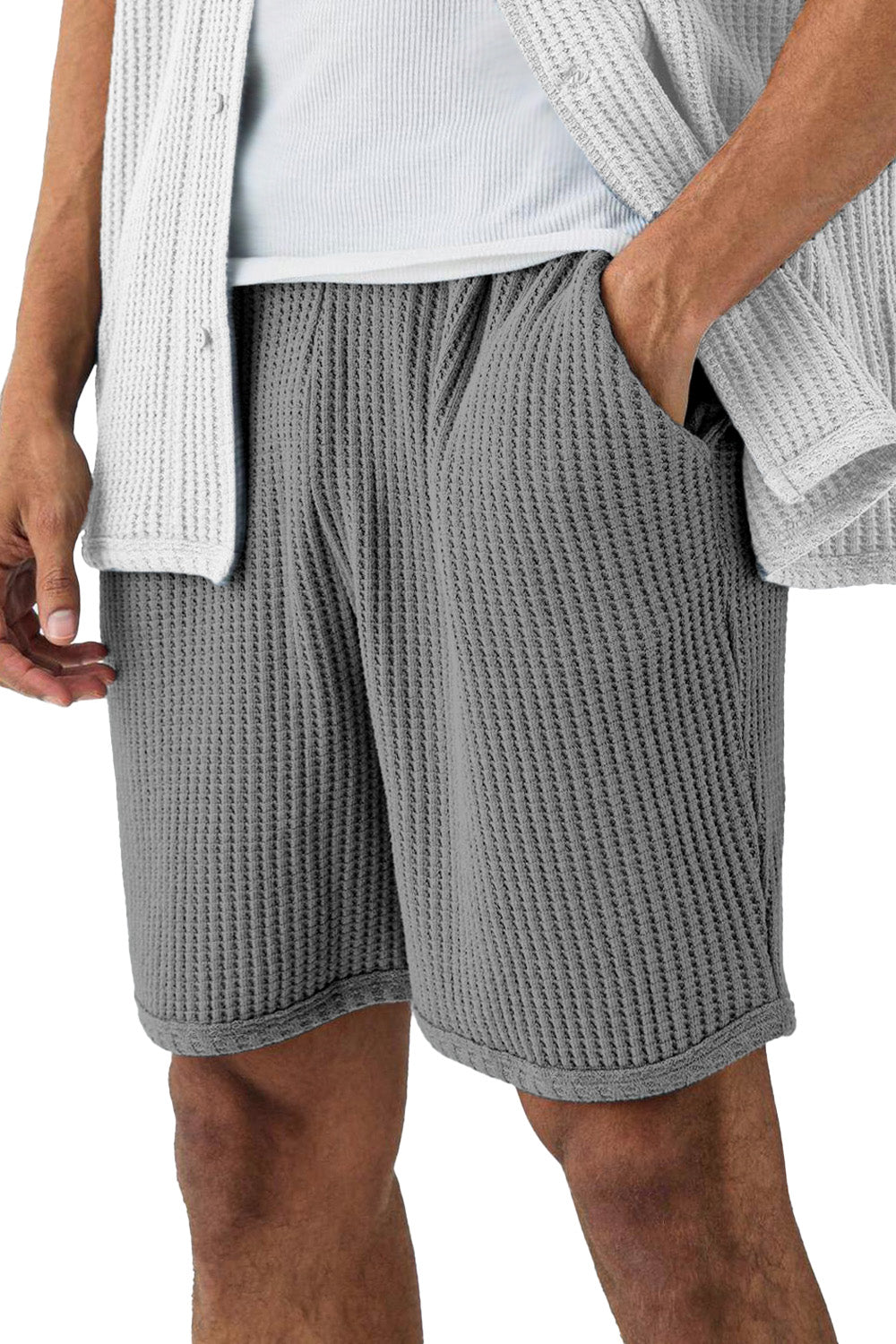 Men's Solid Color Everyday Waffle Casual Shorts