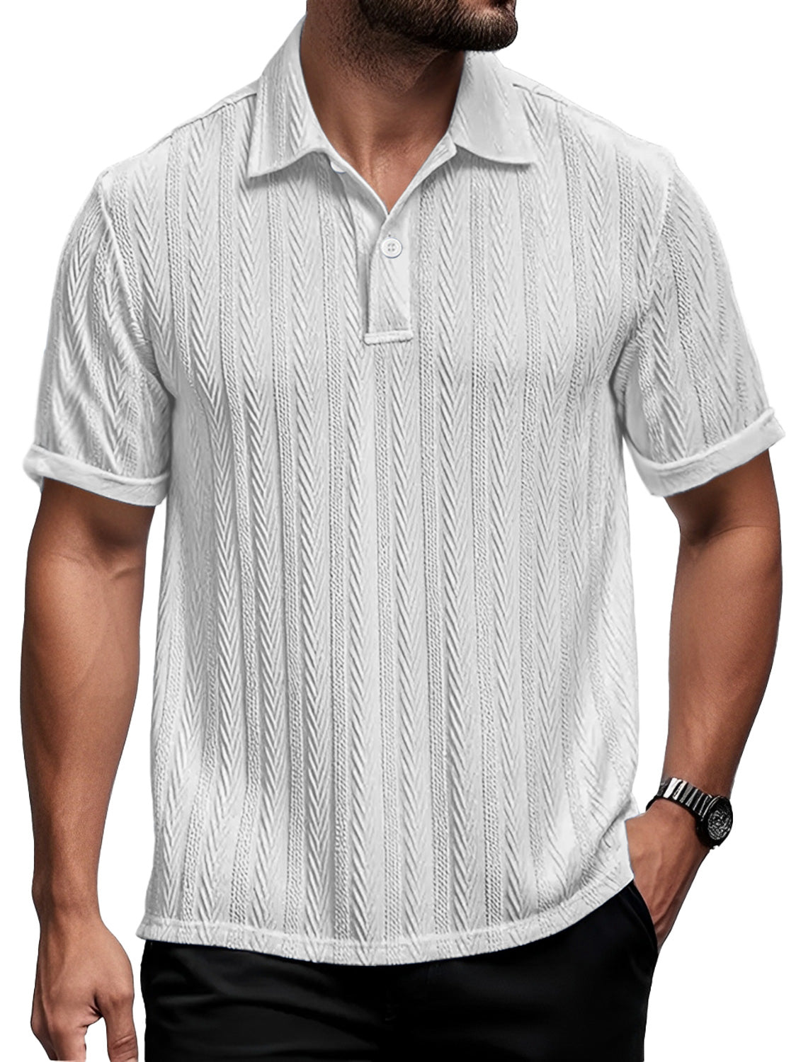 Men's Daily Casual Lapel Texture Comfortable Short-sleeved Polo Shirt