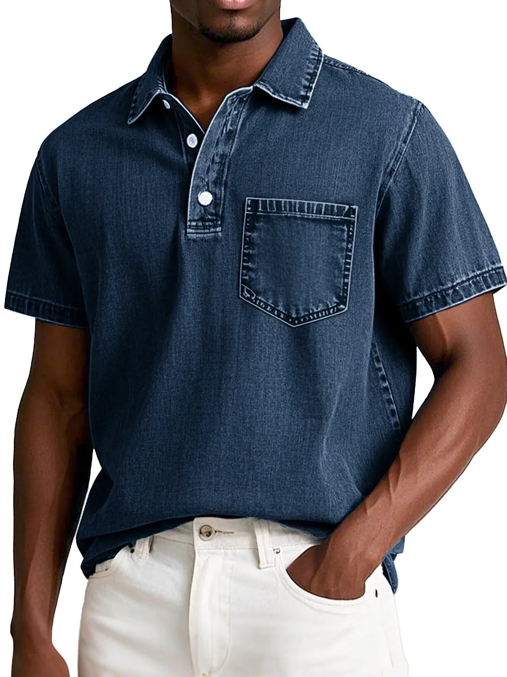 Men's Fashion Retro Distressed Short Sleeve Lapel Polo Shirt