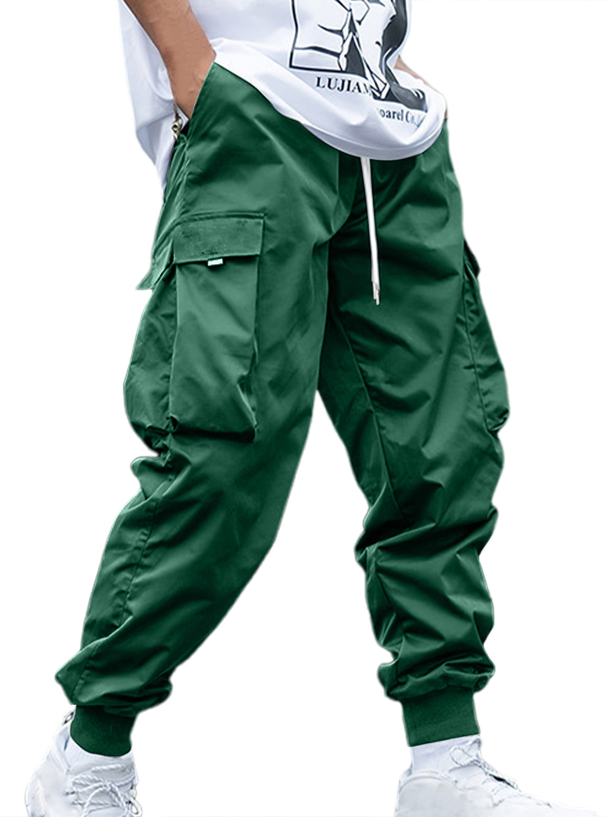 Men's Retro Casual Multi-pocket Elastic Waist Solid Color Trousers