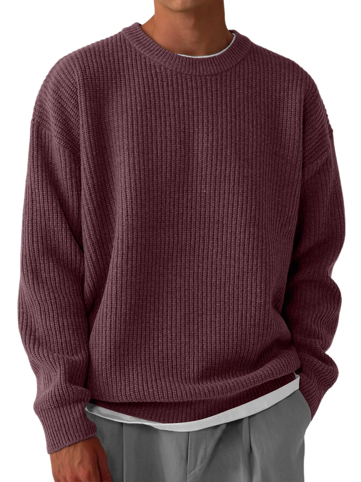 Men's Casual Round Neck Solid Color Knitted Sweater