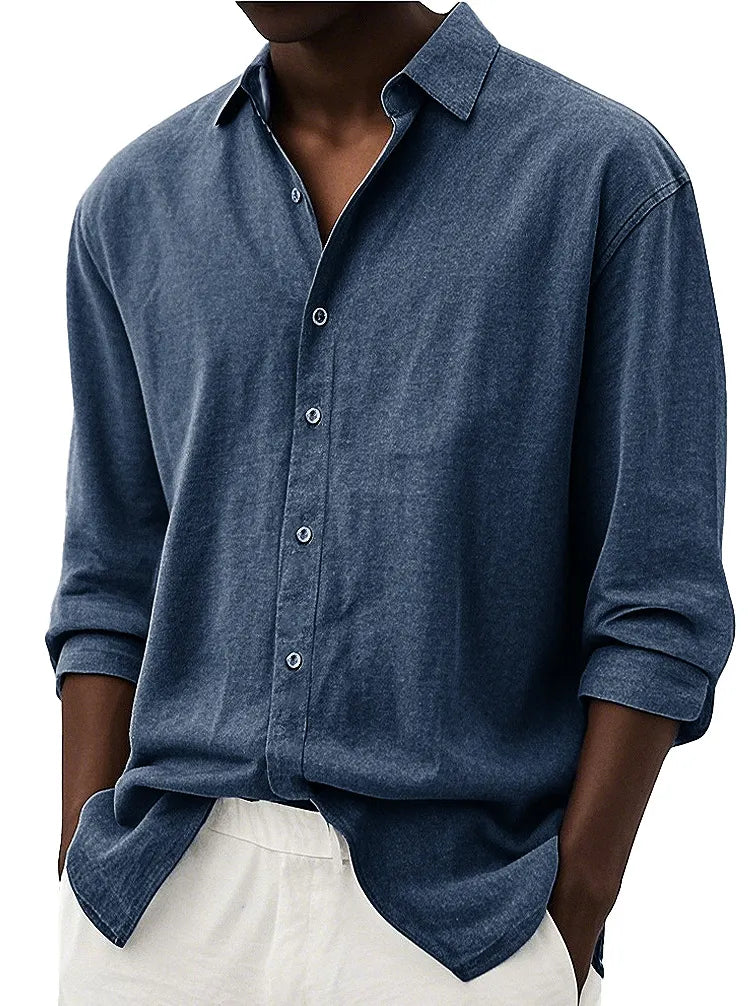Men's Fashion Retro Casual Lapel Long-sleeved Shirt