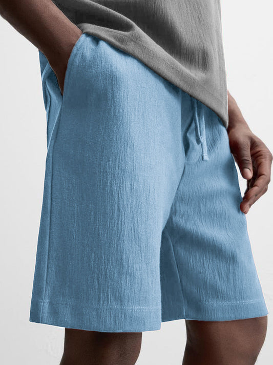 Men's Texture Crinkled Daily Casual Shorts Drawstring Elastic Waist Shorts