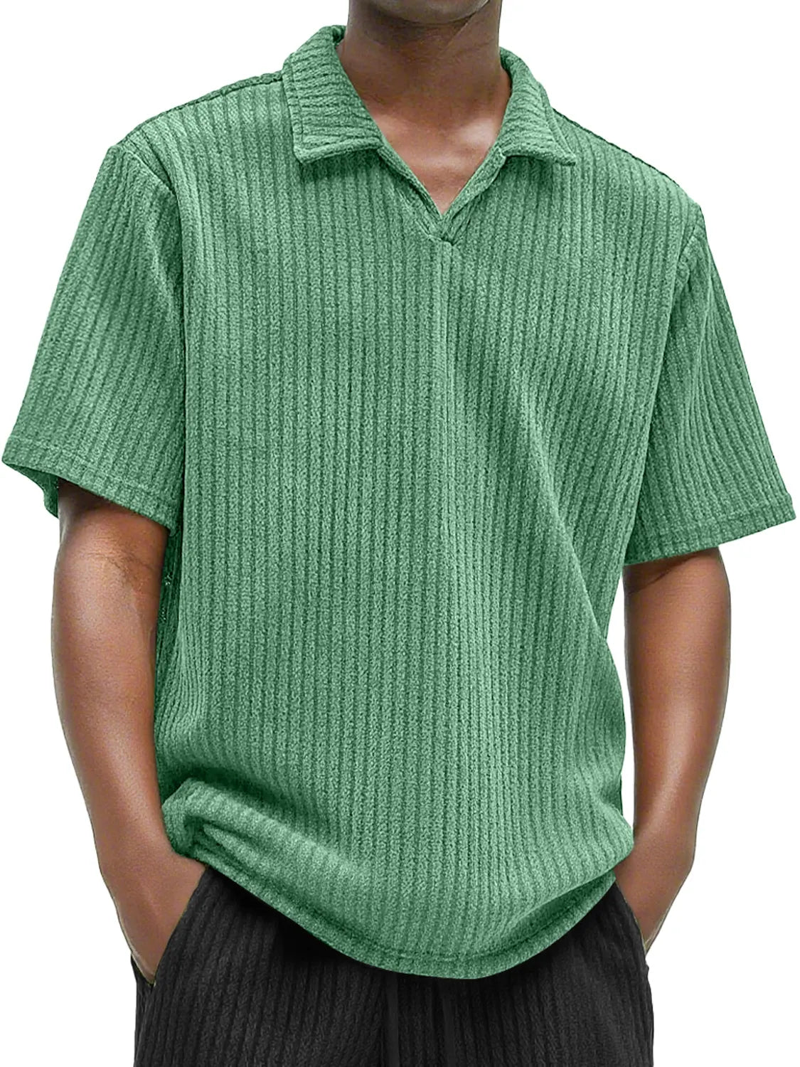Men's Daily Texture Casual V-neck Solid Color Comfortable Short-sleeved Polo Shirt