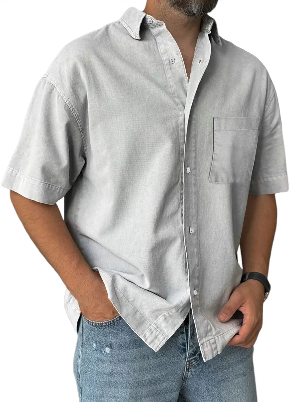 Men's Everyday Casual Pocket Solid Color Comfortable Short Sleeve Shirt