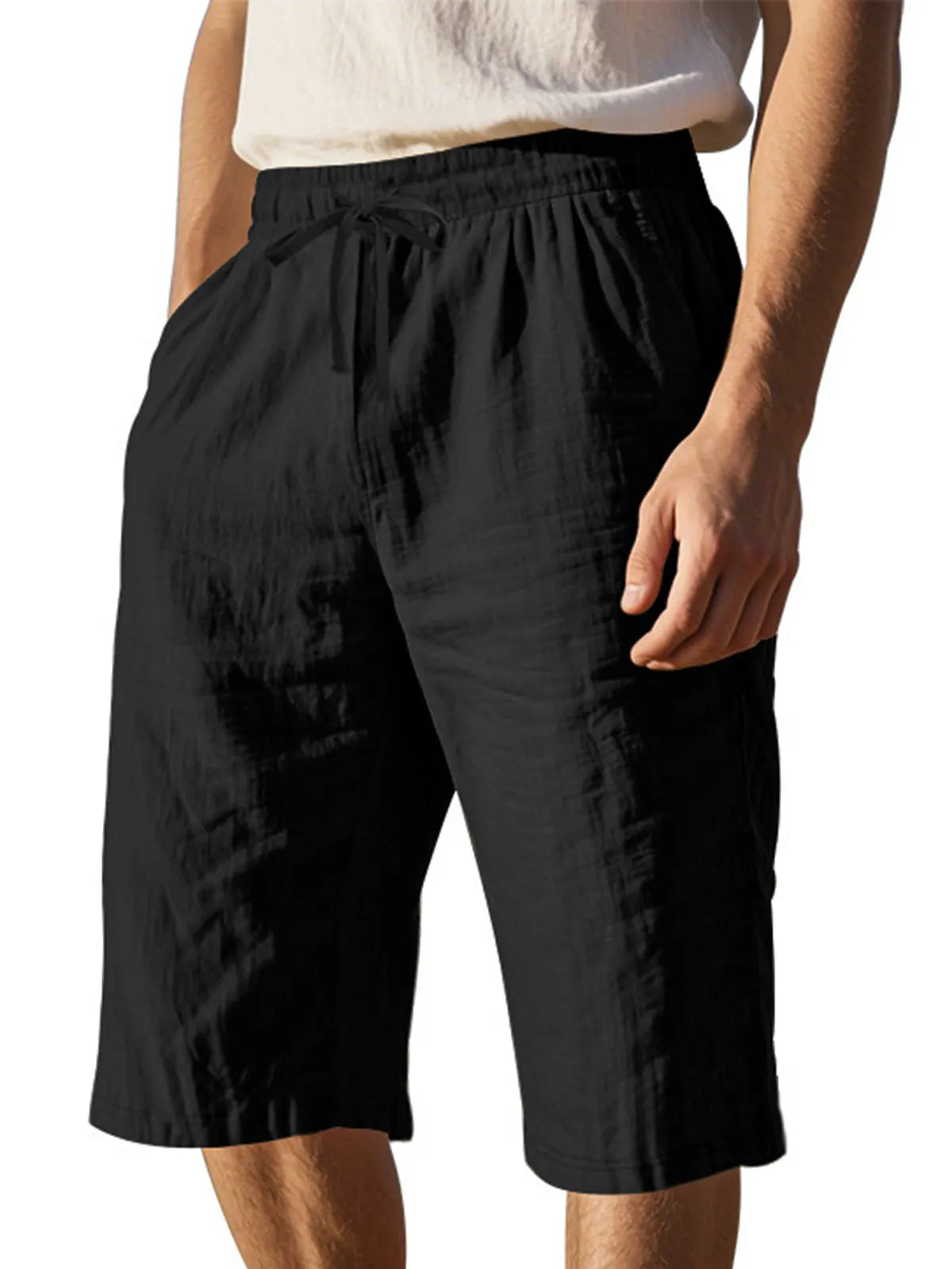 Men's Simple Solid Color Comfortable Breathable Loose Cropped Pants