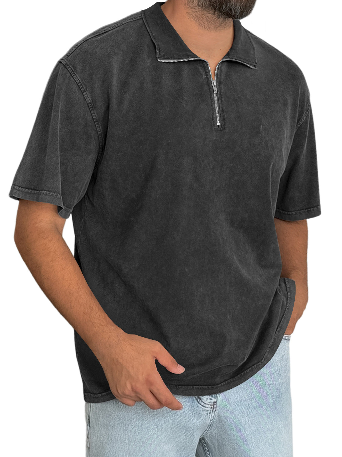 Men's Everyday Retro Stand Collar Zipper Casual Short Sleeve T-Shirt