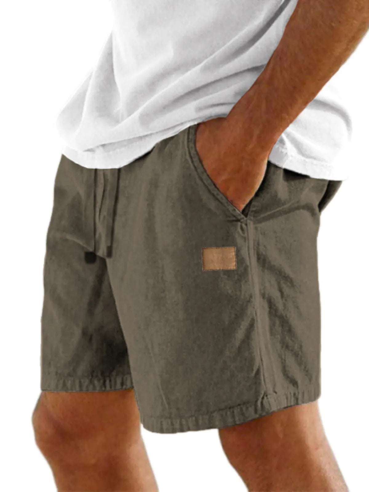 Men's Comfort Linen Embroidered Logo Holiday Casual Lace-Up Shorts with Side Pockets