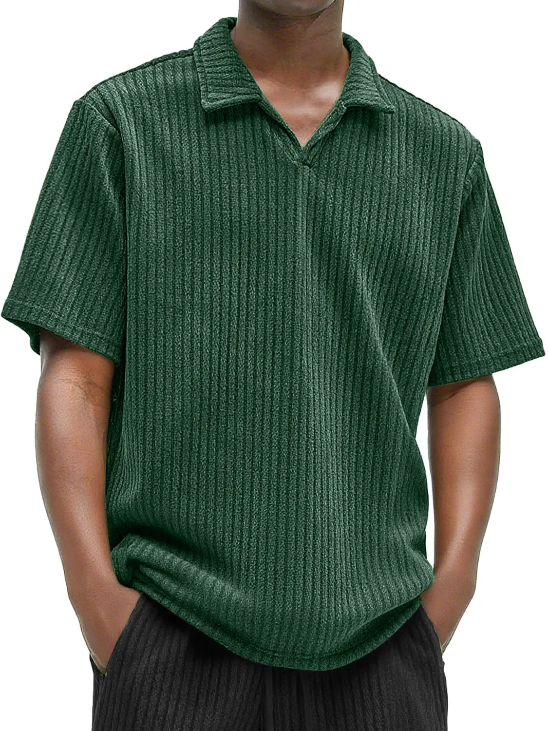 Men's Daily Texture Casual V-neck Solid Color Comfortable Short-sleeved Polo Shirt