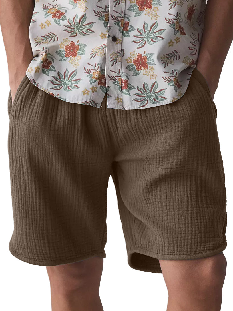 Men's Textured Cotton Pocket Casual Loose Versatile Shorts
