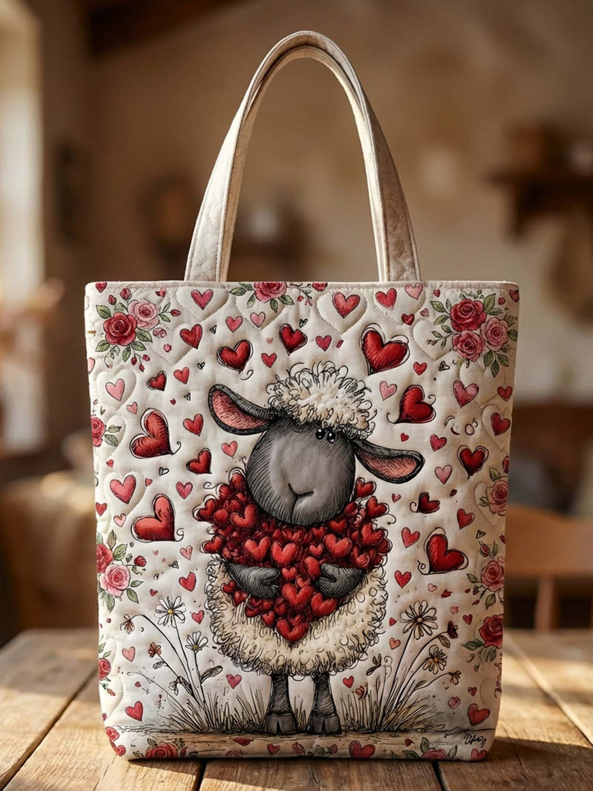 Love Sheep Quilted Tote Bag