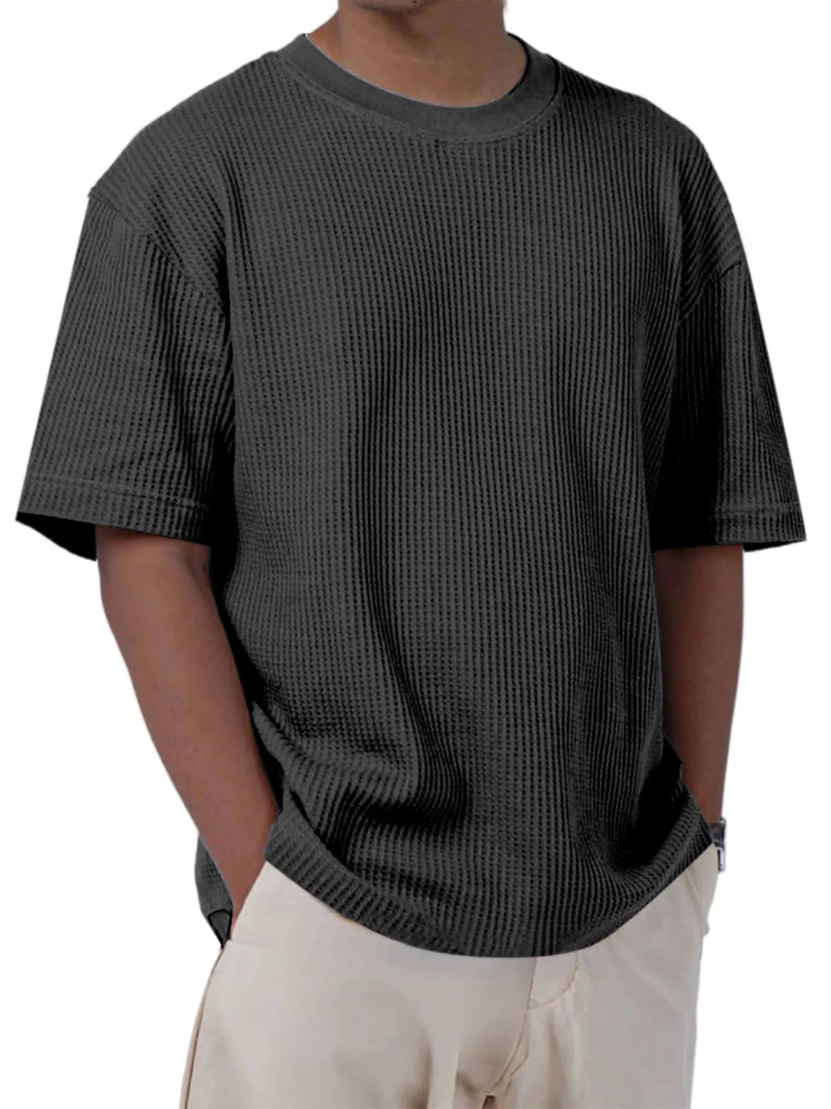 Men's Casual Everyday Solid Color Waffle Short Sleeve T-shirt