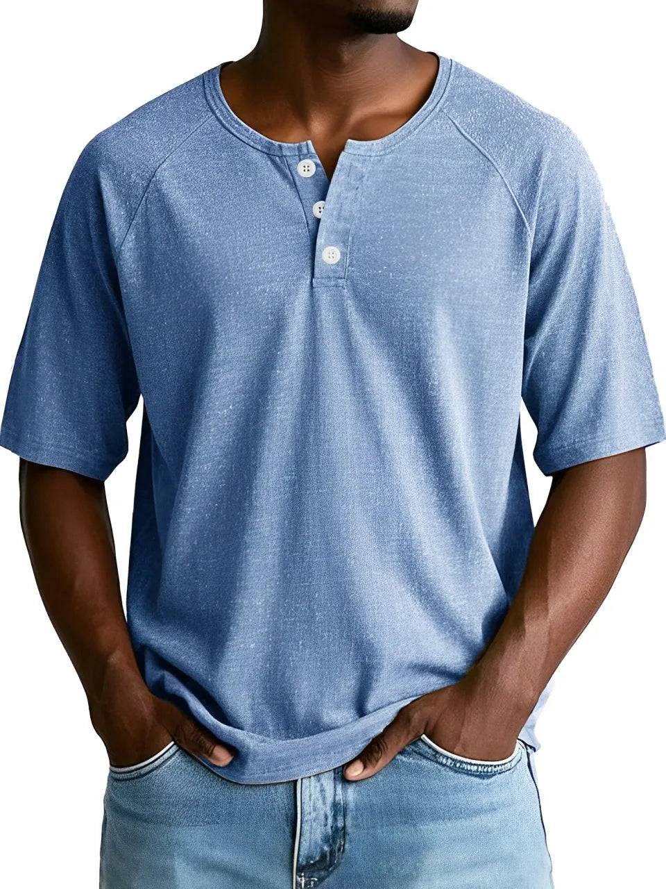 Men's Fashion Retro Sports Raglan Short Sleeve Button-Down Henley Shirt