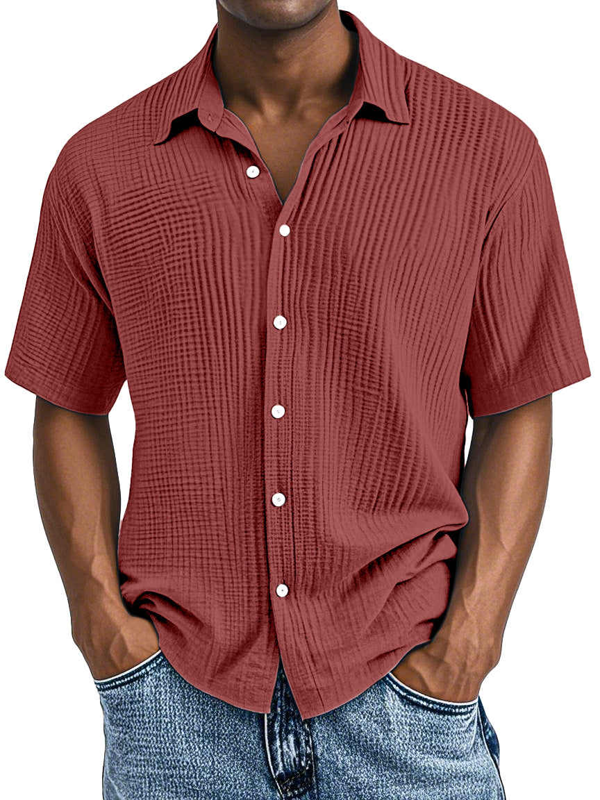 Men's Casual Loose And Comfortable Textured Short-sleeved Shirt