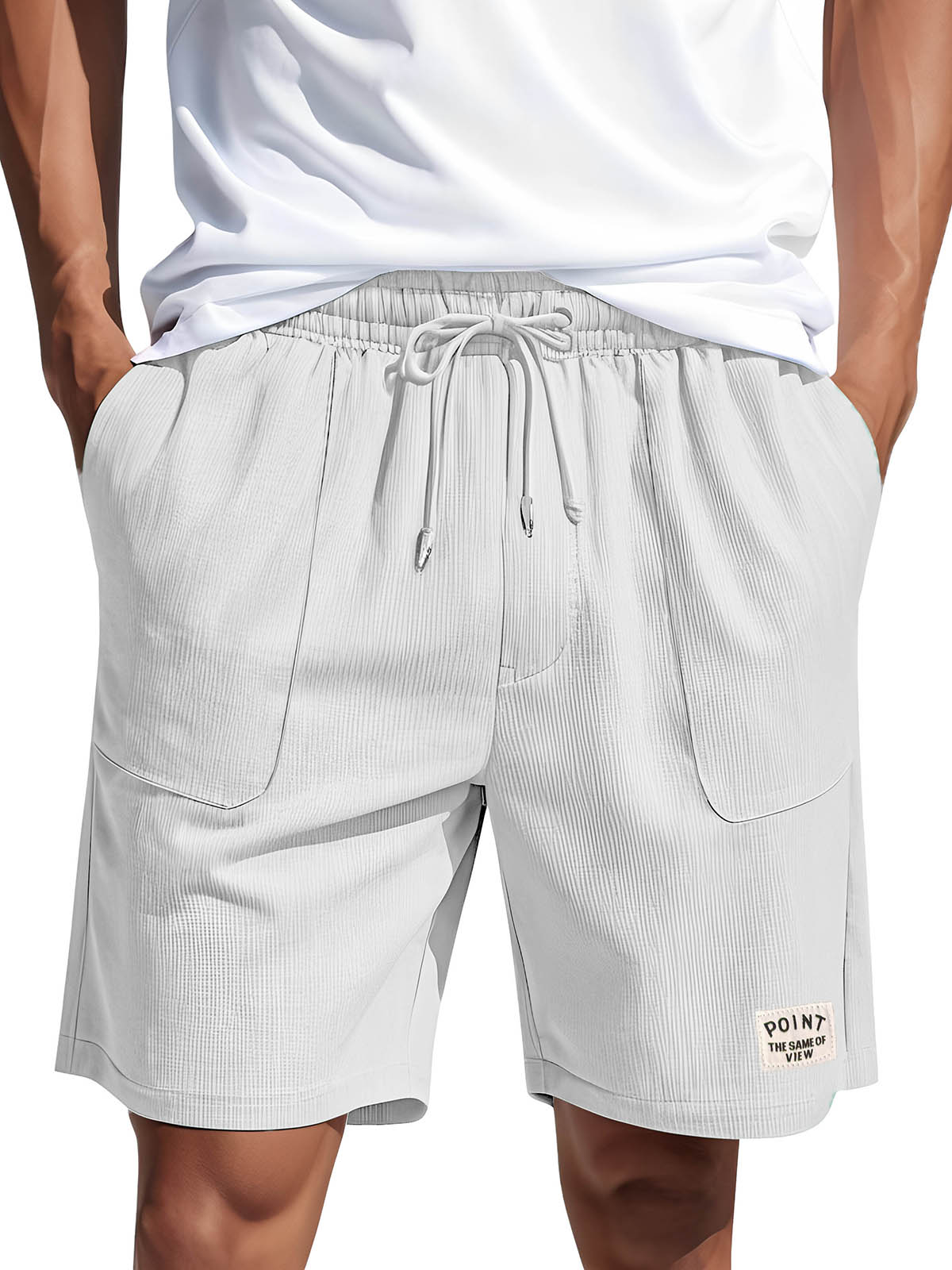 Men's Fashion Casual Corduroy Logo Embroidered Pocket Lace-up Shorts
