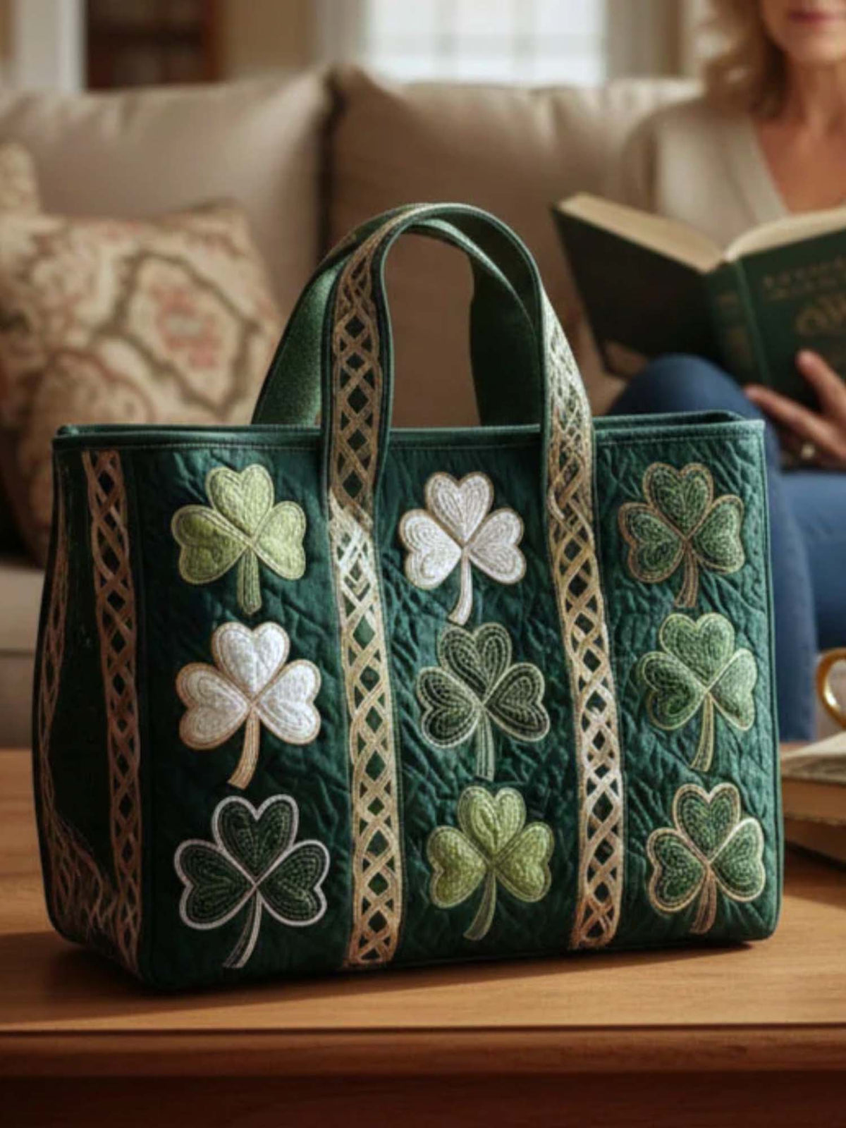 Irish Shamrock Quilted Tote Bag