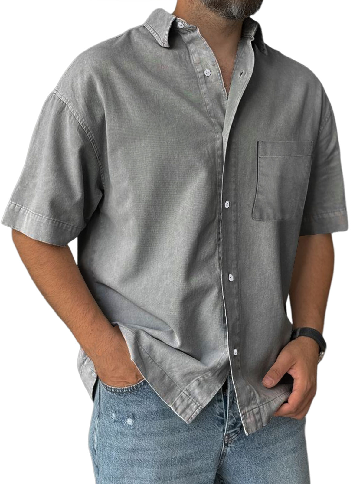 Men's Everyday Casual Pocket Solid Color Comfortable Short Sleeve Shirt