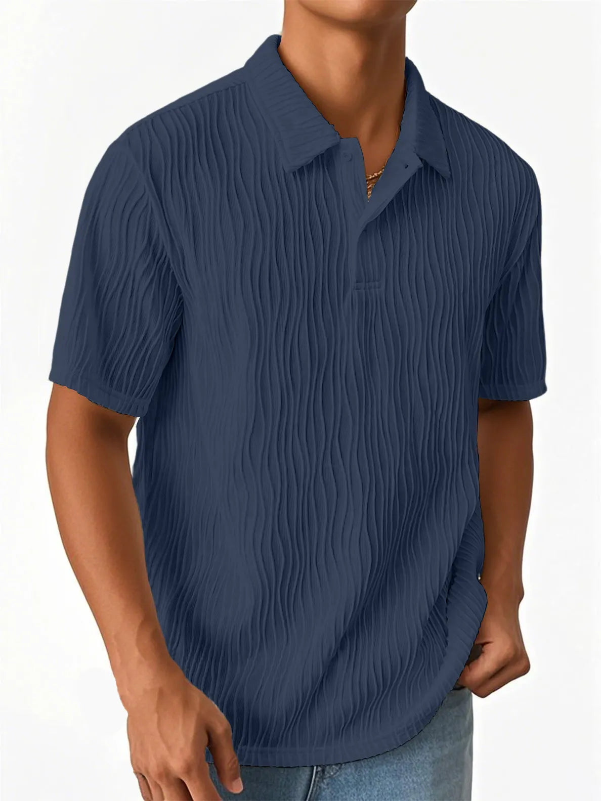 Men's Fashion Textured Jacquard Fabric Short-sleeved Polo