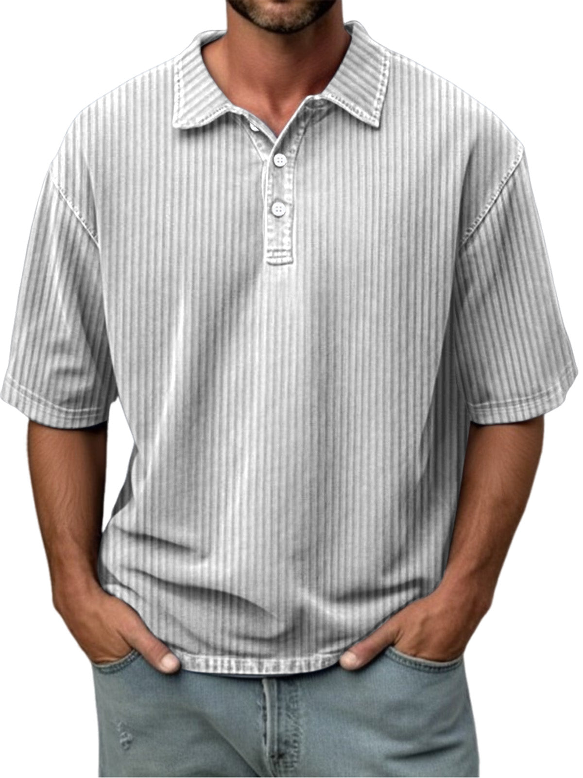 Men's Casual Solid Color Pit Lapel Short Sleeve Polo Shirt