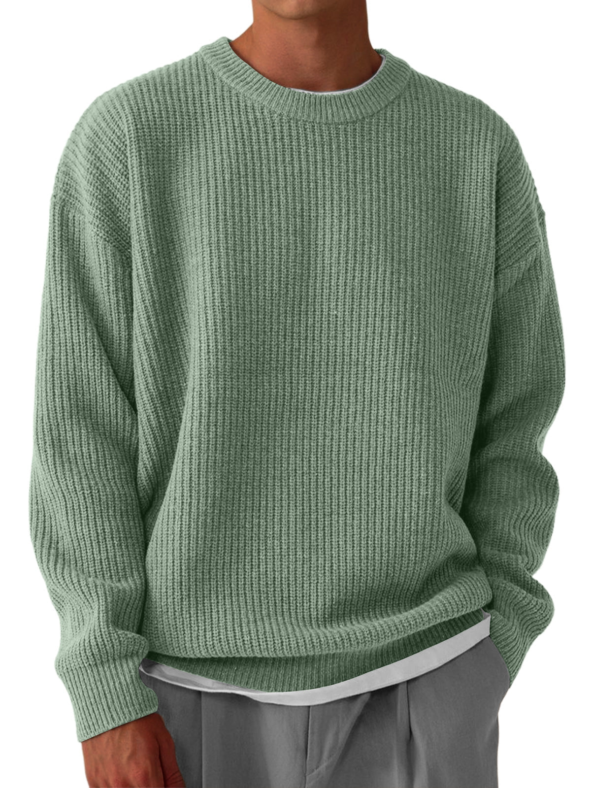 Men's Casual Round Neck Solid Color Knitted Sweater