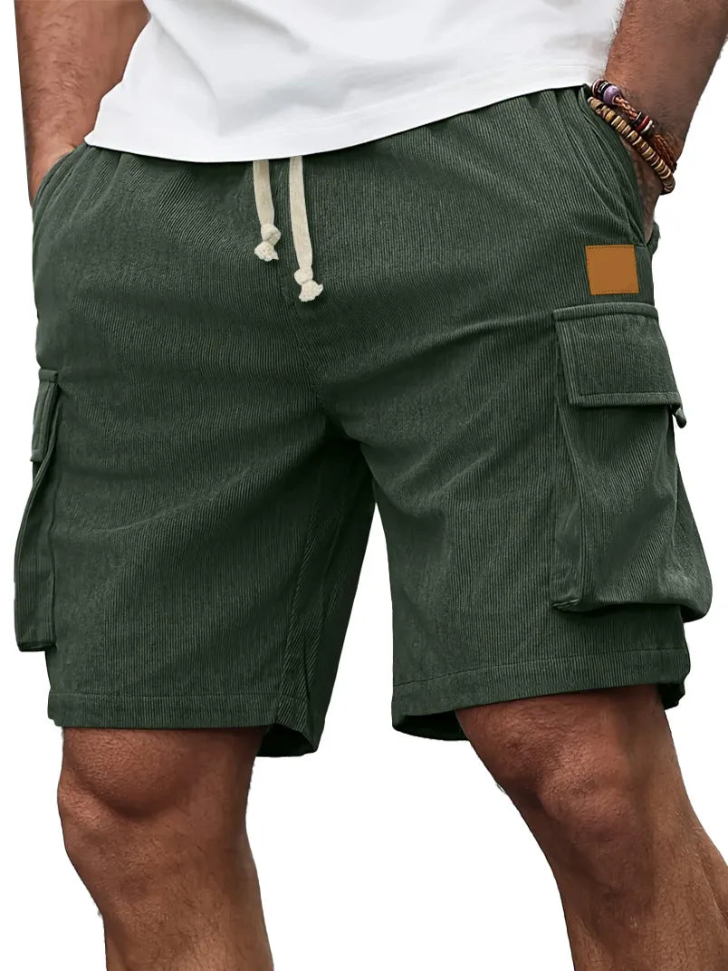 Men's Everyday Corduroy Embroidered Logo Multi-Pocket Drawstring Cargo Shorts