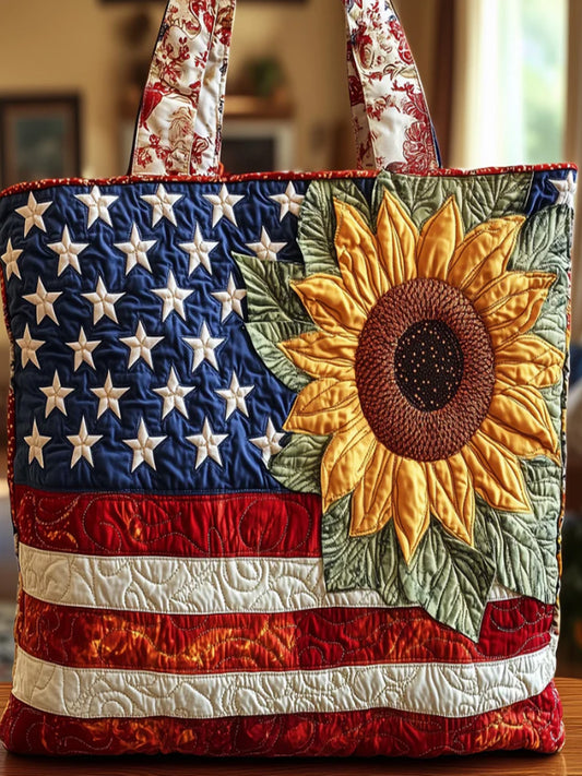 National Flag Sunflower Print  Quilted Tote Bag
