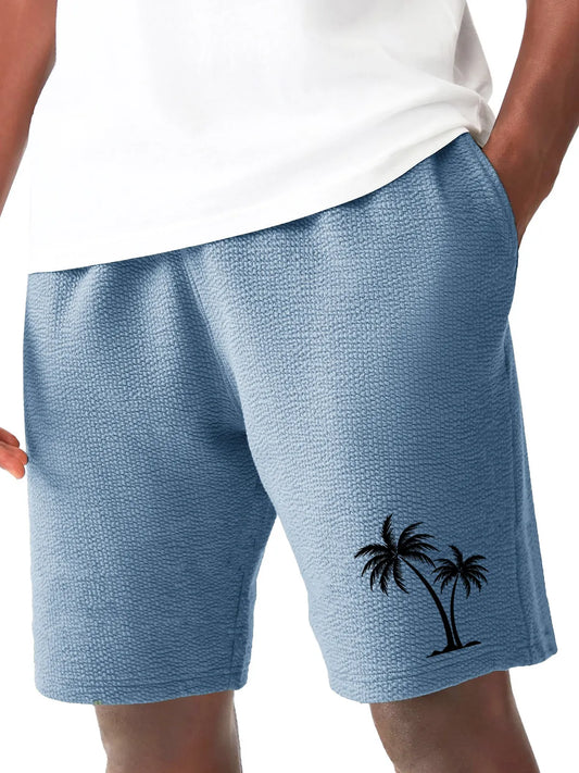 Men's Fashion Hawaiian Casual Coconut Palm Print Pleated Fabric Pocket Shorts