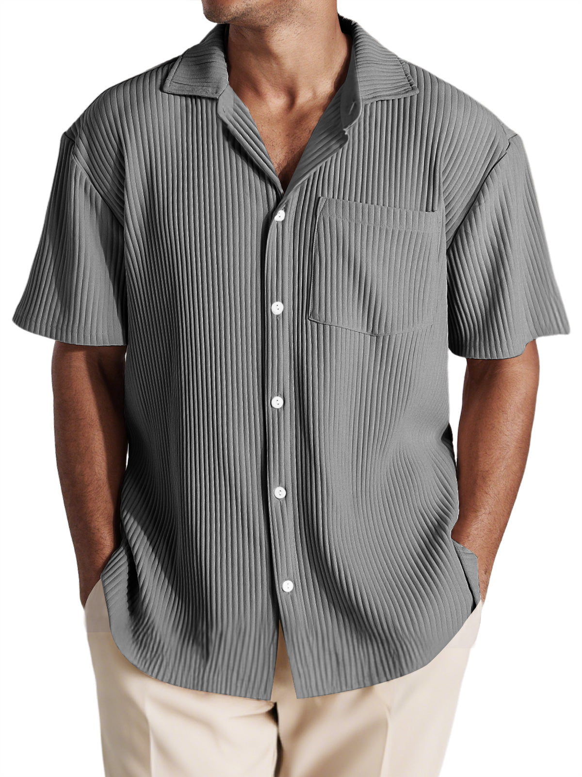 Men's Casual Pit Lapel Button-Down Comfortable Short-Sleeved Shirt
