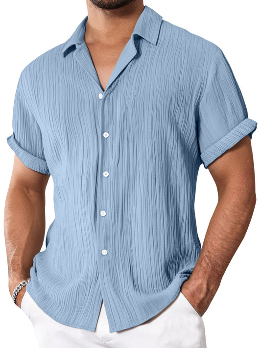 Men's Simple Everyday Textured Short Sleeve Lapel Button-down Shirt