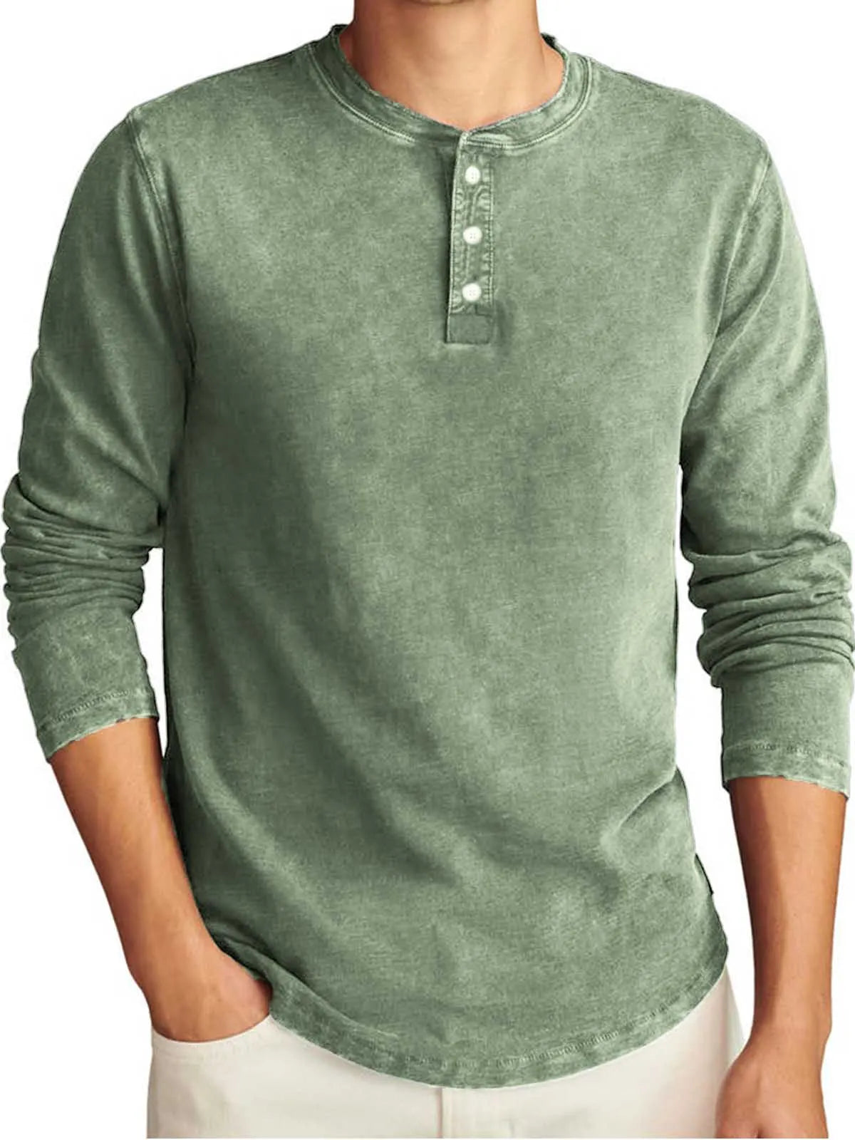 Men's Vintage Distressed Long Sleeve Casual T-Shirt Henley Shirt