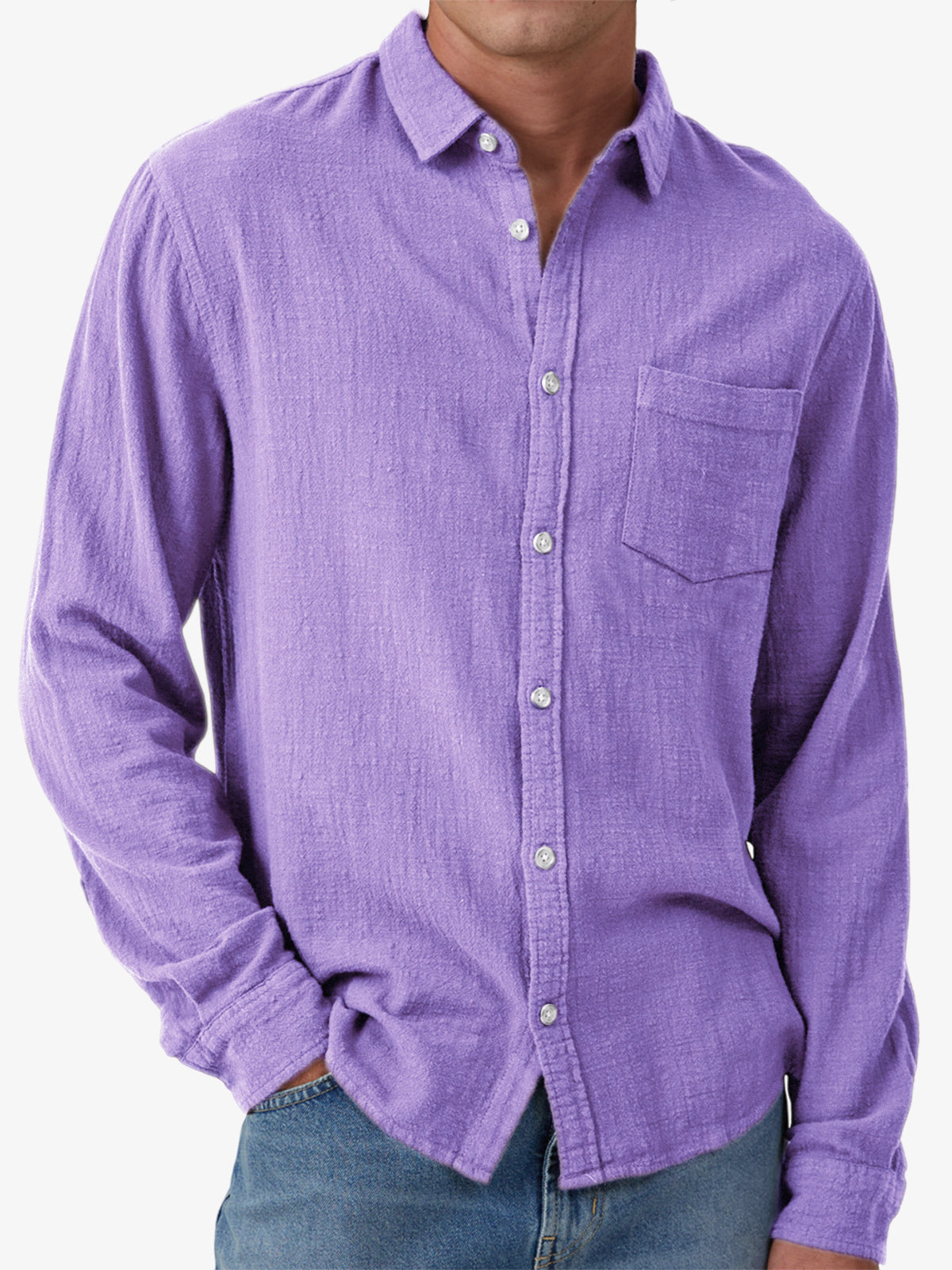 Men's Vacation Hawaiian Casual Vintage Cotton Casual Long Sleeve Shirt with Chest Pocket