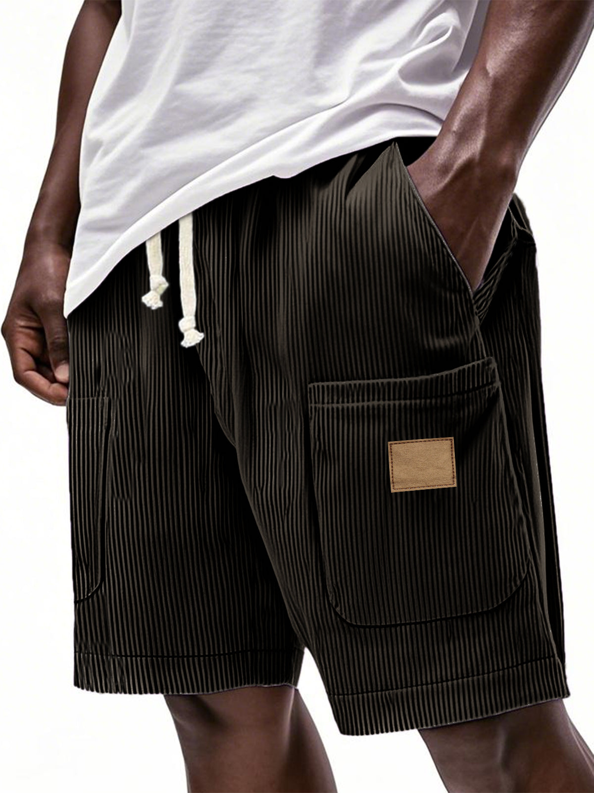 Men's Fashion Multi-Pocket Embroidered Corduroy Lace-Up Loose Holiday Casual Shorts
