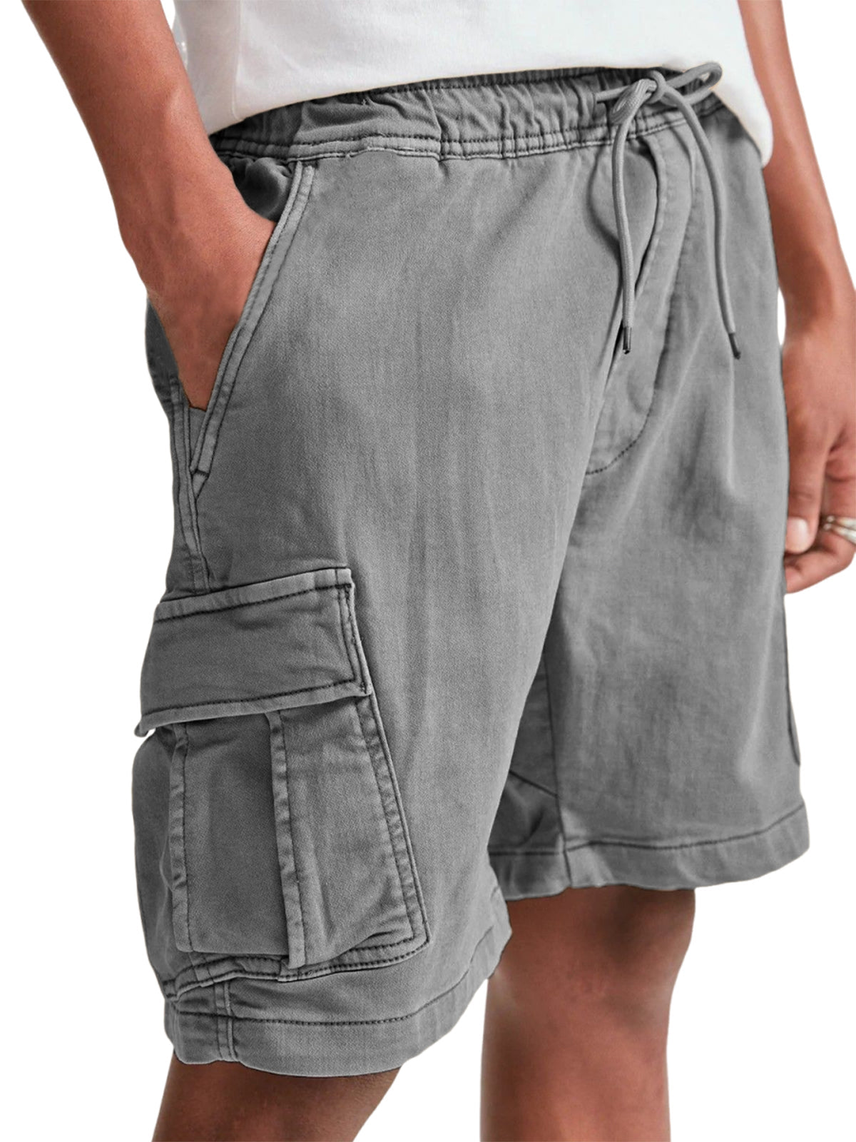 Men's Multi-Pocket Utility Cargo Pants Stylish Lace-up Casual Bermuda Shorts