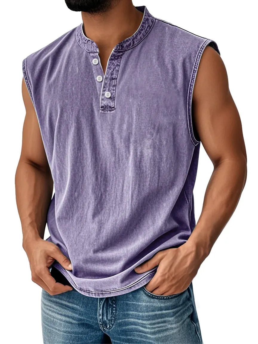 Men's Retro Stand Collar Button Casual Fashion Sleeveless Vest