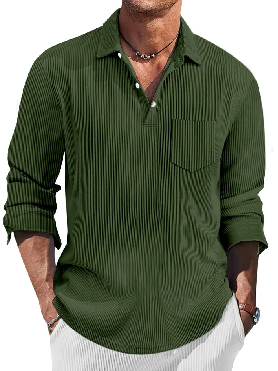 Men's Simple Solid Color Pit Lapel Button-up Polo Shirt