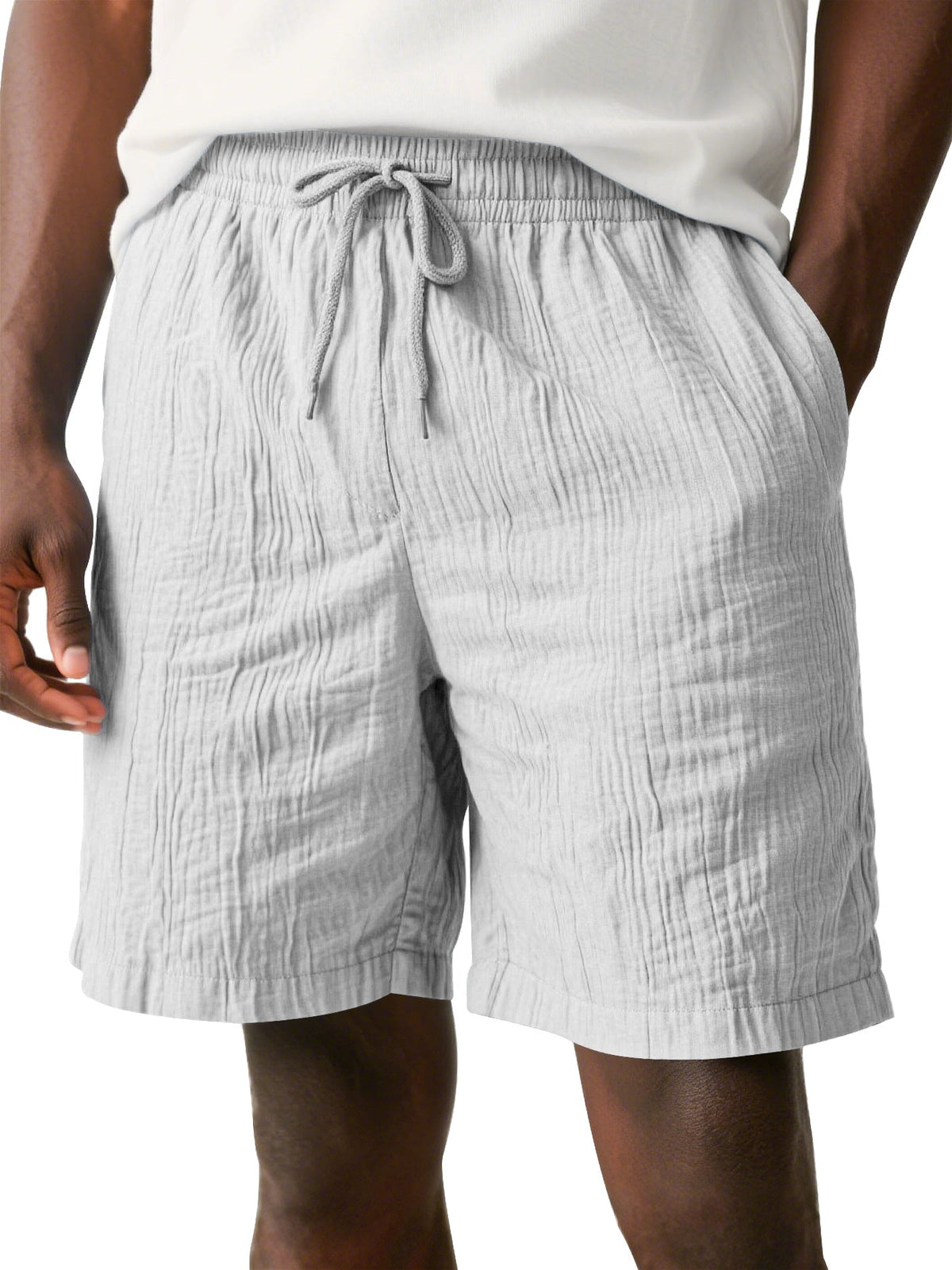 Men's Daily Pleated Texture Drawstring Elastic Waist Casual Shorts