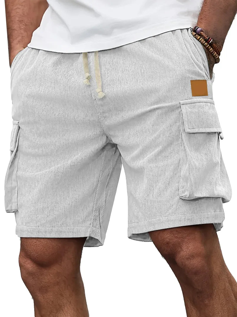 Men's Everyday Corduroy Embroidered Logo Multi-Pocket Drawstring Cargo Shorts