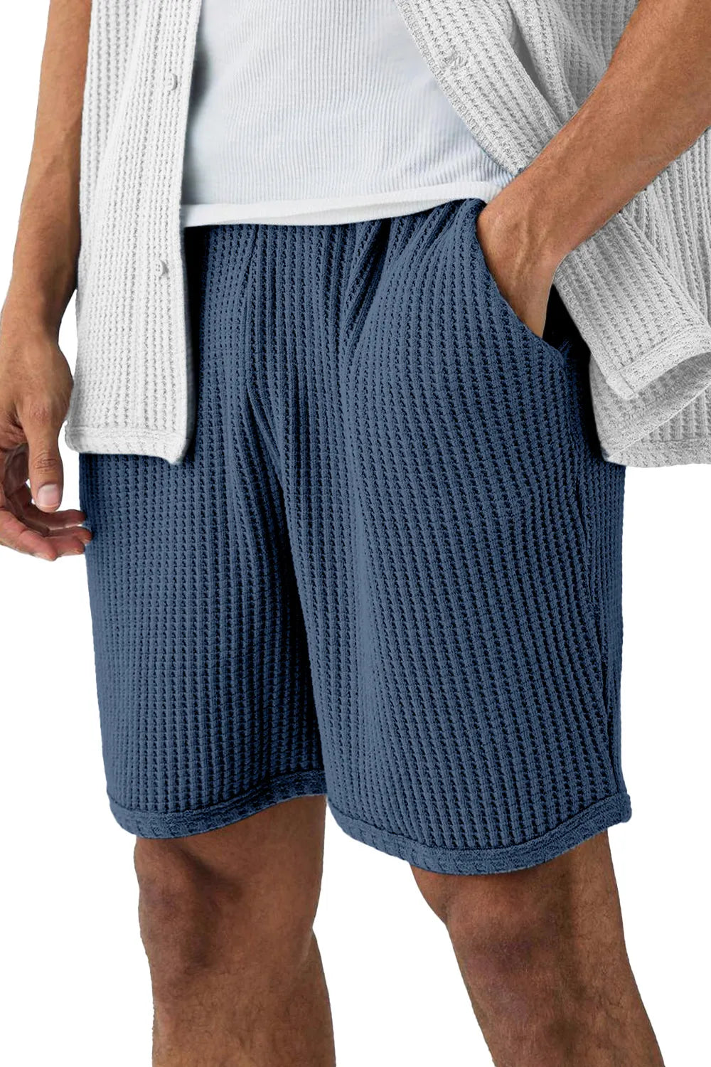 Men's Solid Color Everyday Waffle Casual Shorts