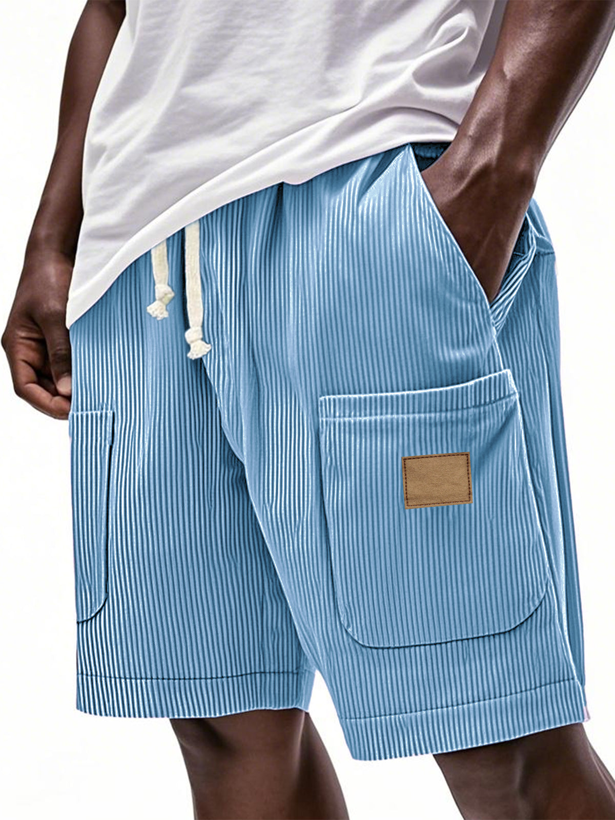 Men's Fashion Multi-Pocket Embroidered Corduroy Lace-Up Loose Holiday Casual Shorts