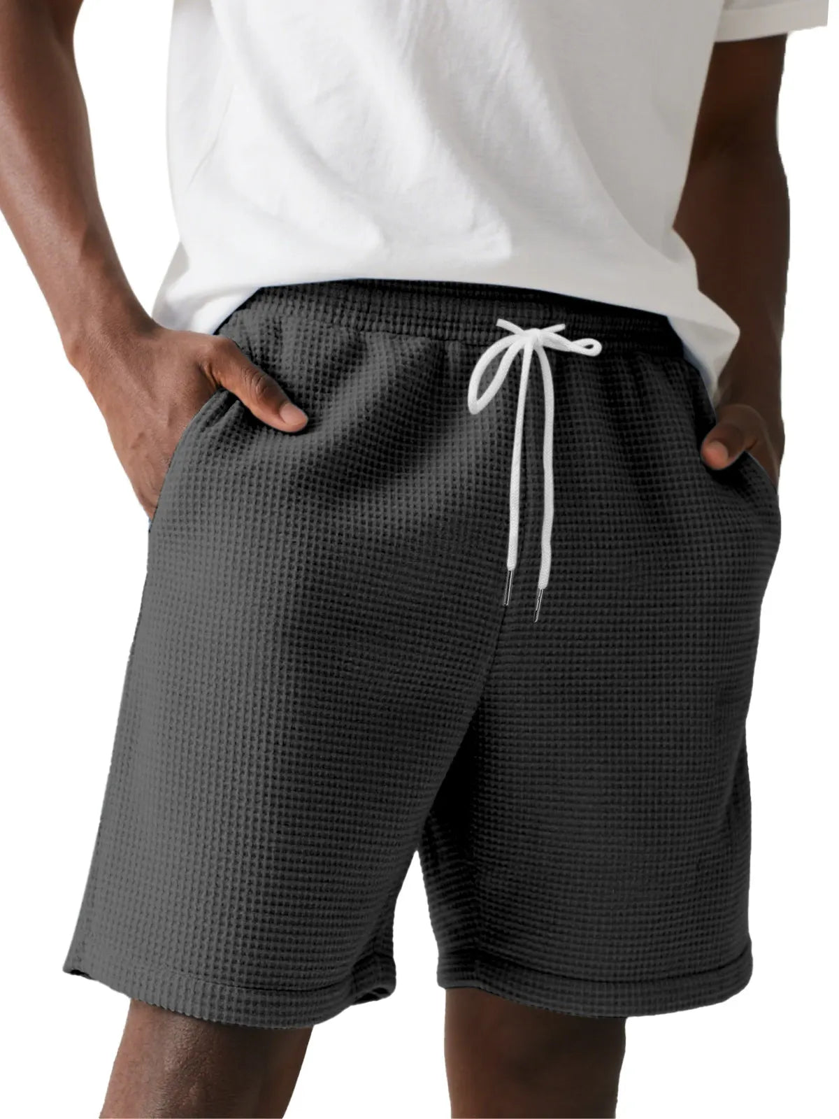 Men's Simple Solid Color Waffle Texture Casual Shorts