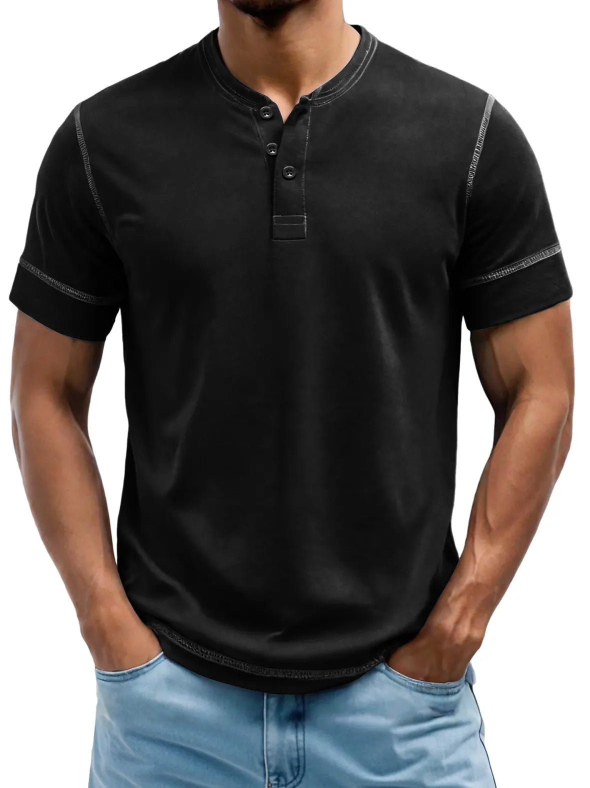 Men's Henry Elastic Cotton Daily Casual T-shirt