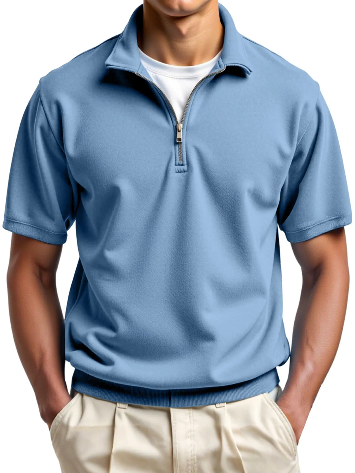 Men's Daily Simple Solid Color Zipper Polo Shirt