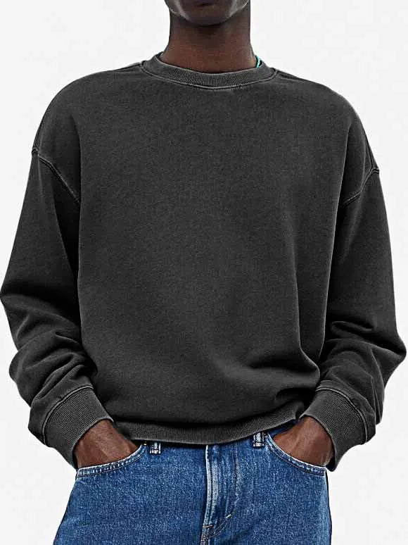 Men's Fashionable Casual Distressed Washed Long-sleeved Crew Neck Sweatshirt