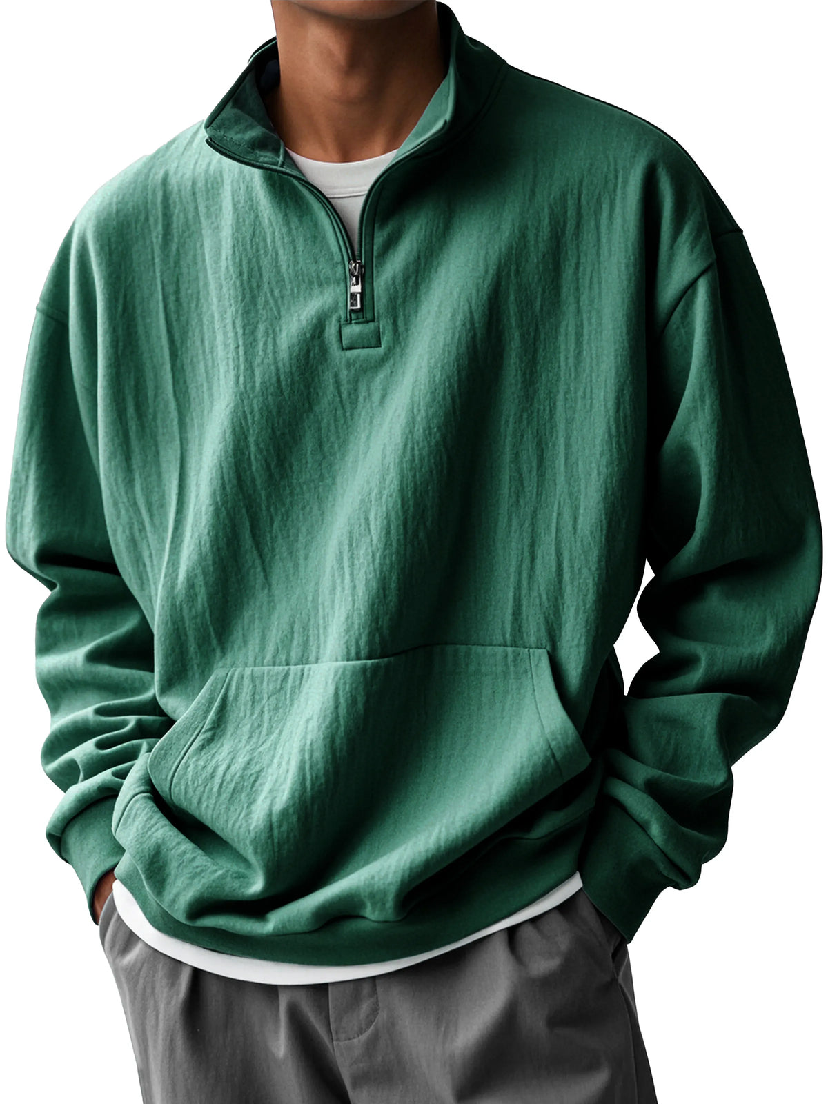 Men's Fashionable Half-Zip Pocket Stand Collar Sweatshirt
