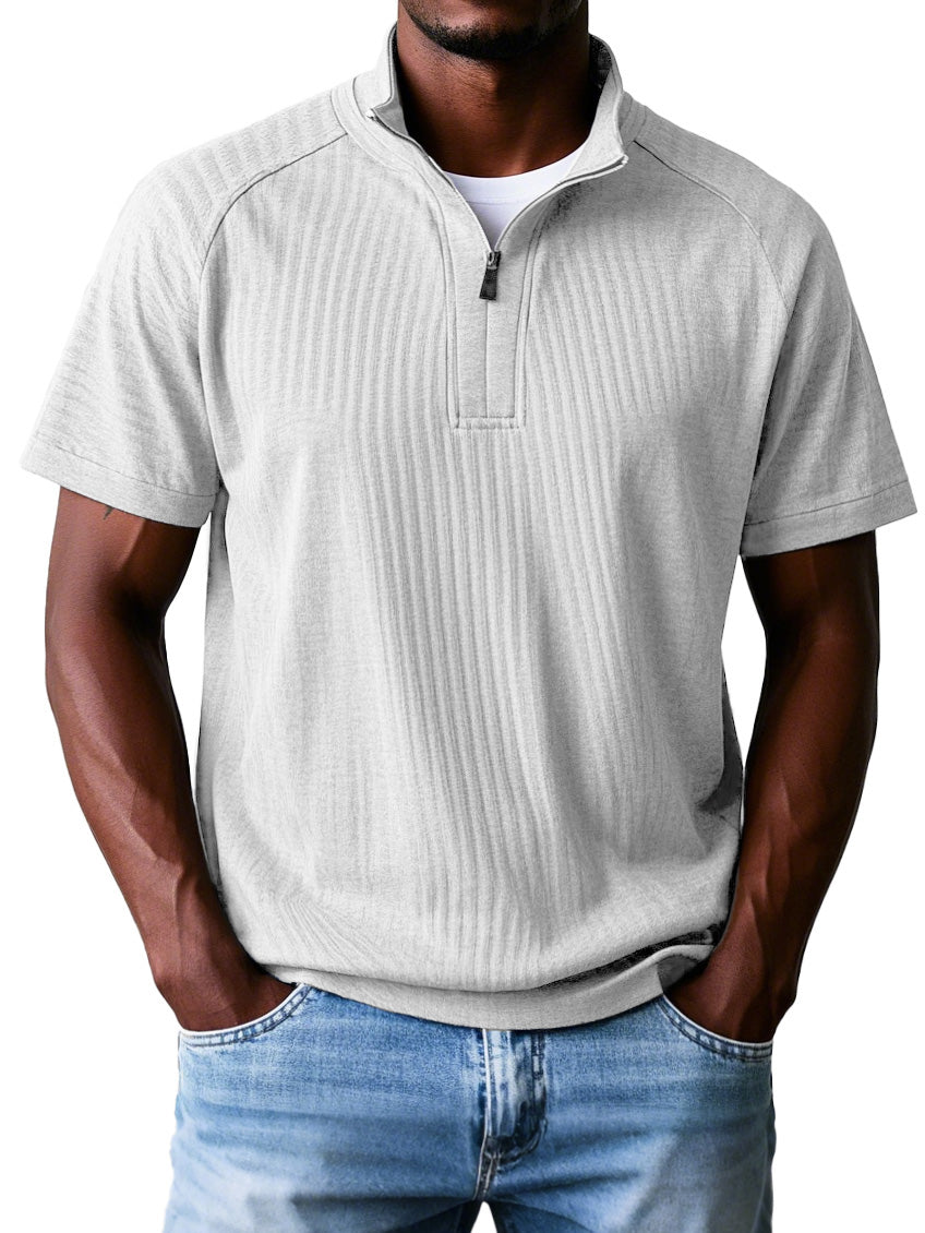 Men's Fashion Casual Raglan Zipper Short Sleeve Polo Shirt
