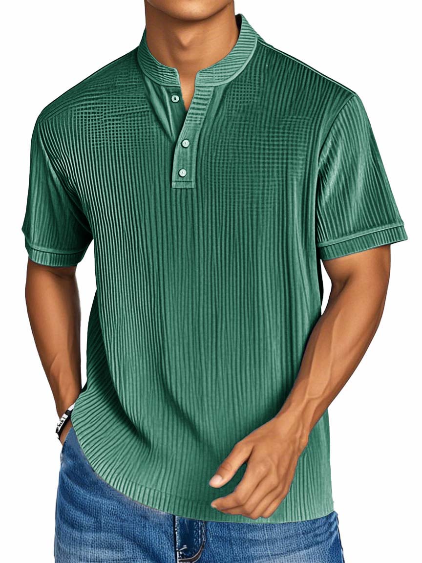 Men's Fashion Casual Textured Fabric Short-sleeved Henley Shirt