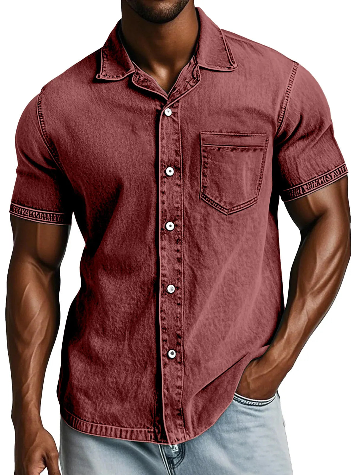 Men's Retro Solid Color Loose And Comfortable Lapel Short-sleeved Shirt