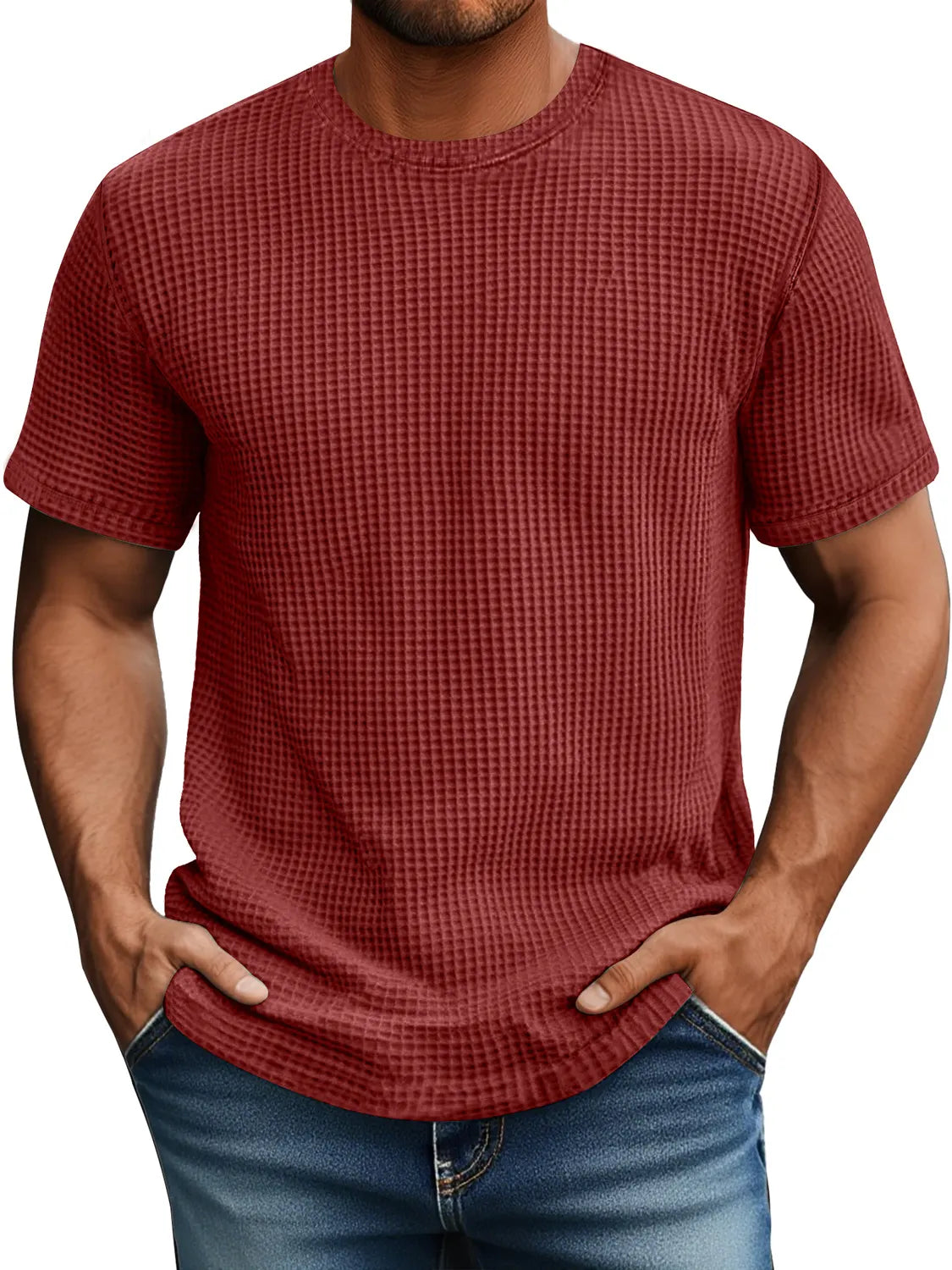 Men's Daily Waffle Casual Round Neck Comfortable Short Sleeve T-Shirt