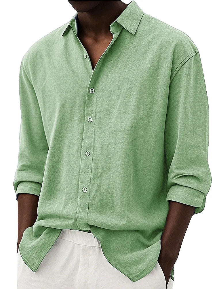 Men's Fashion Retro Casual Lapel Long-sleeved Shirt